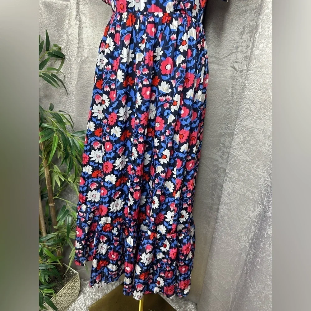 Kate Spade New York Navy Daisy Cutout Shoulder Silk Midi Dress Sz 2